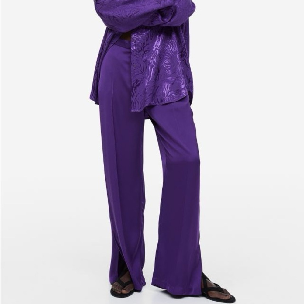 Wide leg purple satin pants - Picture 2 of 11